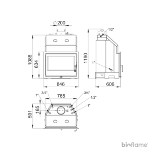 Desenho técnico do Recuperador de Calor Tecno-Hydrobronpi com dimensões