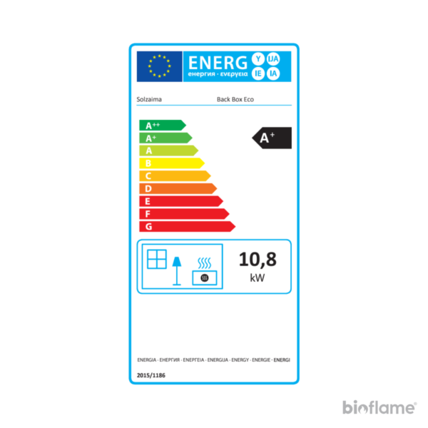 Etiqueta com classificação energética A+ da Salamandra a Lenha - Solzaima Back Box