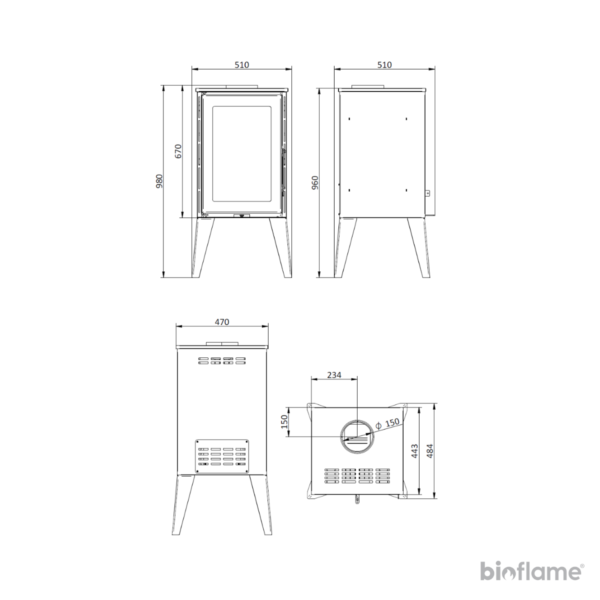 Desenho Técnico Salamandra a Lenha Solzaima M20 Eco