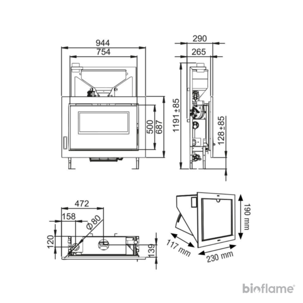 Desenho técnico detalhado do Recuperador de Calor a Pellets – BioBronpi Bruno Slim