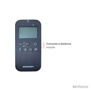 Comando à distância incluído com a Salamandra a Pellets Canalizável Biobronpi Cleo para conveniência total.