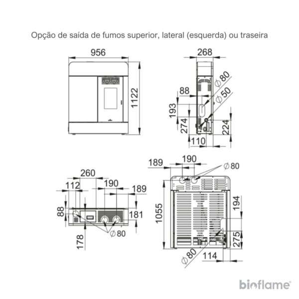 Desenho técnico da Salamandra a Pellets Canalizável - Biobronpi Dora