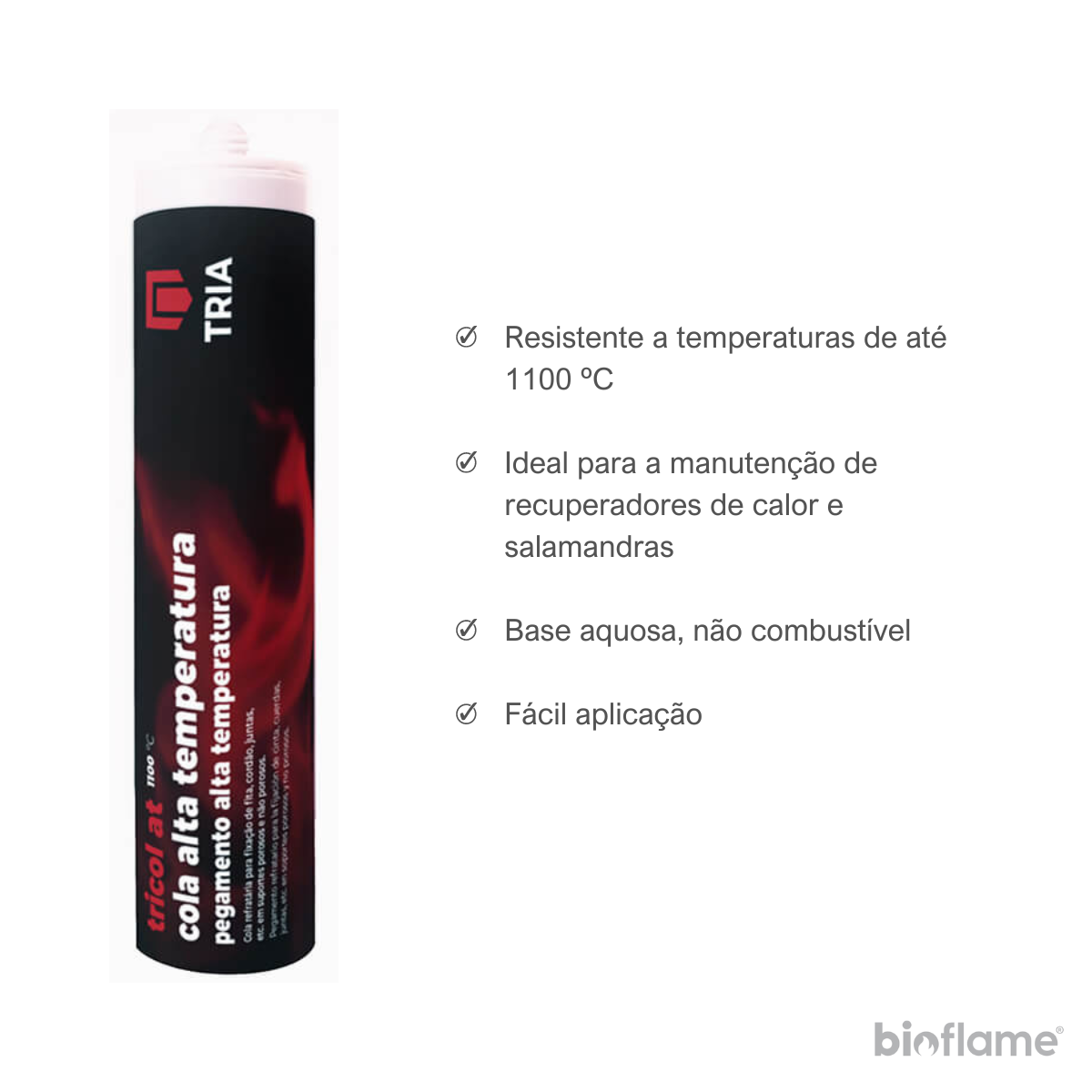 Embalagem de tubo de Cola refratária termorresistente Tricol At 310ml com informações sobre o produto.