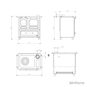 Desenho técnico do Fogão a Lenha Nordica Extraflame Family 4,5