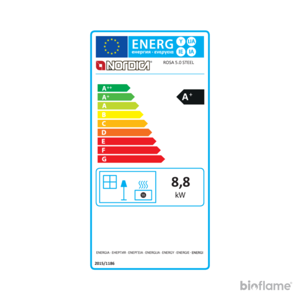 Etiqueta energética A+ do Fogão a Lenha – Nordica Extraflame Rosa 5.0 – Steel