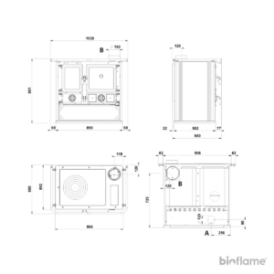 Desenho técnico do Fogão a Lenha – Nordica Extraflame Rosa 5.0 – Steel