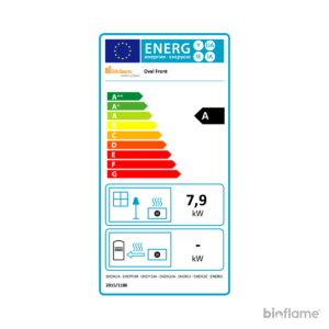 Etiqueta energética A da Lareira a lenha suspensa - Biojaq DG Oval Front.