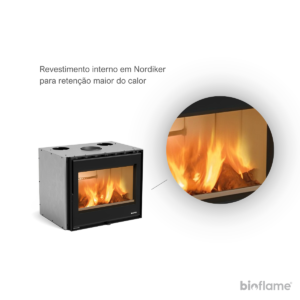 Recuperador de calor a lenha Nordica Extraflame Inserto 70 wide com revestimento interno em Nordiker.