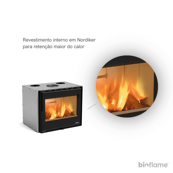 Recuperador de calor a lenha Nordica Extraflame Inserto 70 wide com revestimento interno em Nordiker.