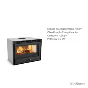 Recuperador de Calor a Lenha com Ventilação - Nordica Extraflame Inserto 70 H49 4.0 com informações destacadas