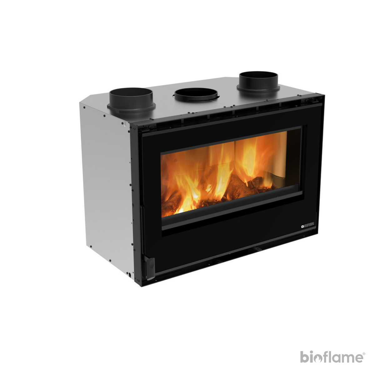 Recuperador de Calor a Lenha com Ventilação - Nordica Extraflame Inserto 80 Crystal Evo 2.0 na diagonal