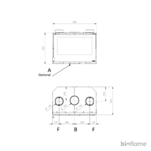 foto do desenho técnico com todas as dimensões do Recuperador de Calor a Lenha com Ventilação - Nordica Extraflame Inserto 80 Crystal Evo 2.0