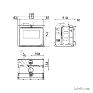 Desenho Técnico do Recuperador de Calor a Lenha ou Pellets - Bronpi Insert Hybrid