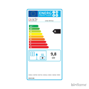 Etiqueta energética A da Salamandra a Lenha ADF Linea 100 B Dupla Face.