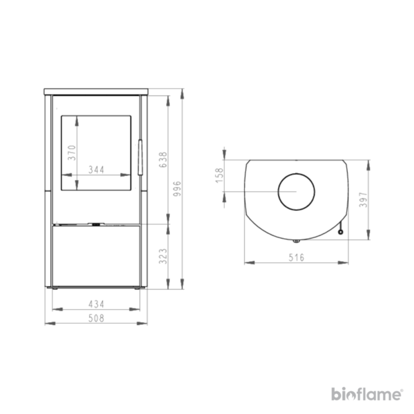 Desenho técnico da Salamandra a Lenha - Romotop Alpera G