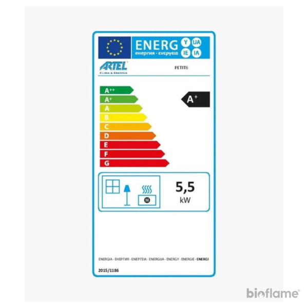 Etiqueta de classificação energética A+ da Salamandra a Pellets Artel Petite 6