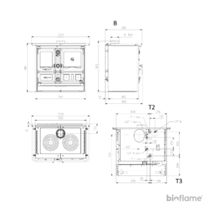 Desenho Técnico do Fogão a Lenha Nordica Extraflame Termorosa XXL