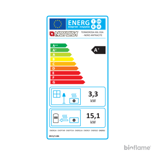 Etiqueta Energética A+ do Fogão a Lenha Nordica Extraflame Termorosa XXL