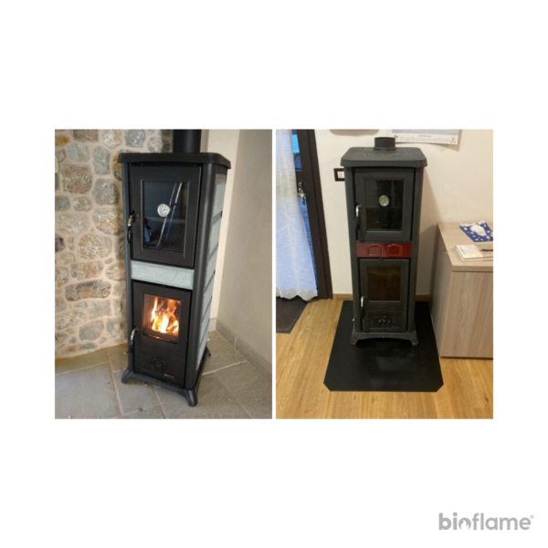 Salamandra a Lenha com Forno - Nordica Extraflame Gemma Forno 5.0 Ceramica nas cores pedra natural e vermelha.