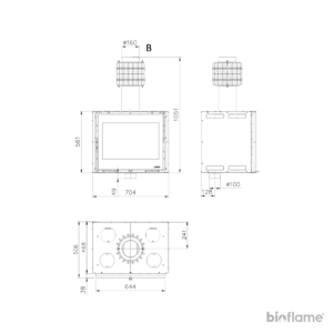 Desenho técnico do Recuperador de Calor a Lenha Nordica Extraflame Inserto 70 PRS Wide