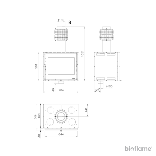 Desenho técnico do Recuperador de Calor a Lenha Nordica Extraflame Inserto 70 PRS Wide