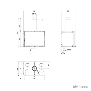 Desenho técnico do Recuperador de calor a lenha - Nordica Extraflame Inserto 80 EPS Wide.