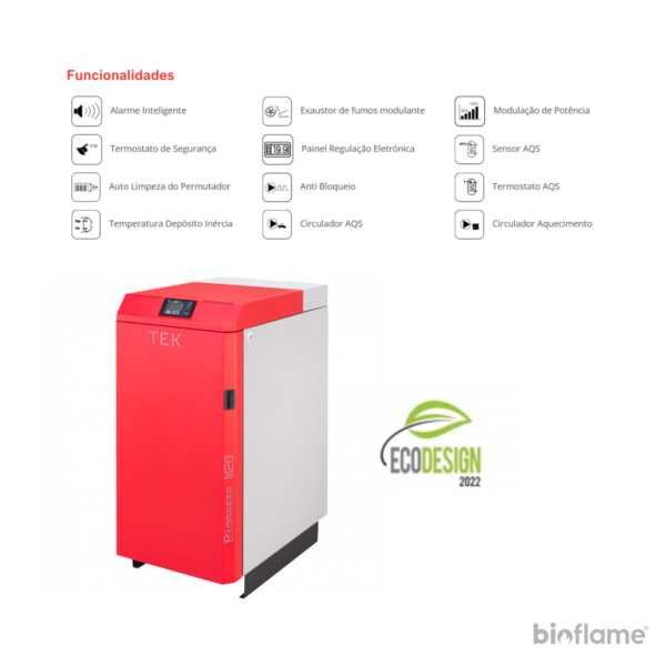 Caldeira para Aquecimento Central a Lenha de Chama Invertida – Tek Biomasse W com funcionalidade avançada e ecodesign.