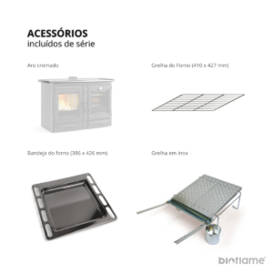 Conjunto de acessórios padrão do Fogão a Lenha em Ferro Fundido – Nordica Extraflame Alaska.